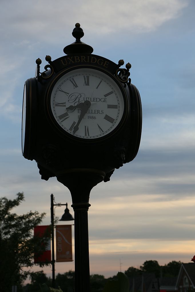 An image of the Uxbridge railway station clock, showing off the community heritage for an Uxbridge community profile